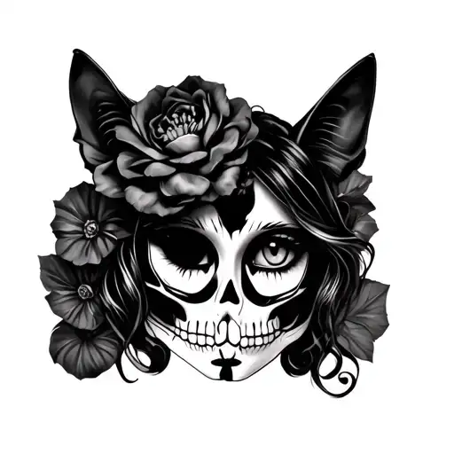 Black And White Catrina With Colored Eyes