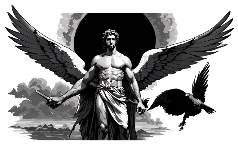 Icarus Standing With His Wings Flat