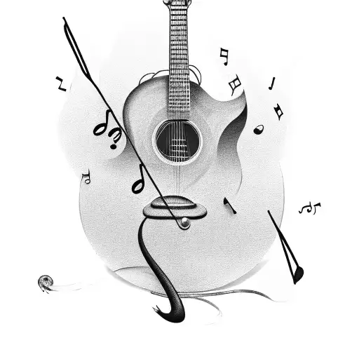 A Golden Guitar With Music Notes Floating Around It