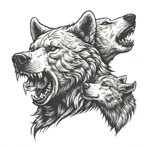 A Man Strangling A Bear And A Wolf's Head