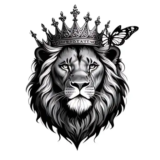 Lion Wearing A Crown W Butterfly