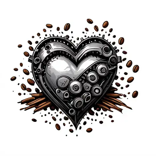 Design A Heart Made Of Motorcycle Parts With Coffee Beans Scattered Around It