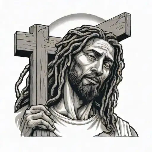 Blk Jesus With Dreads Holding A Cross