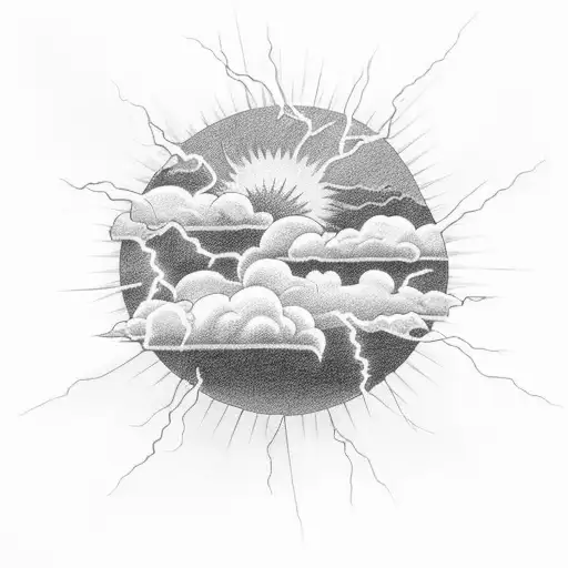 Storm Clouds With Lightning And The Sun In The Background