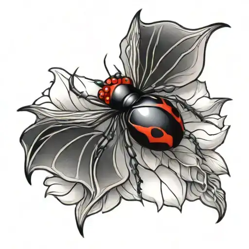 Black Widow Spider On Lotus Flower