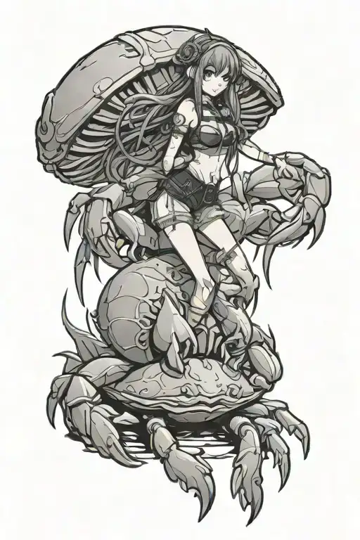 Gothic Anime Girl Standing On A Crab