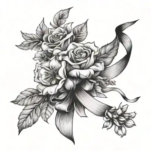 Birth Flower Boquet Held Together By Ribbon