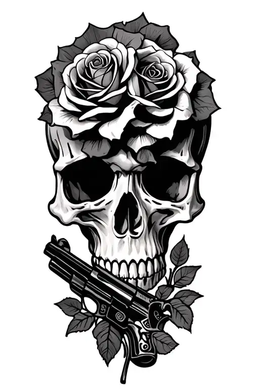 Skull And Roses And Gun