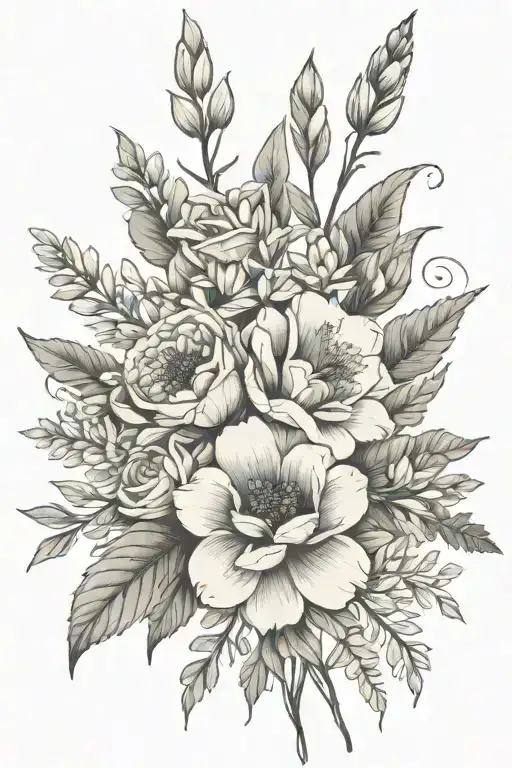 Birth Flower Bouquet With Long Stems Tied Together June June July August January