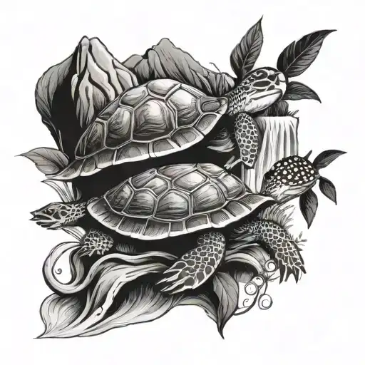 Waterfall And Turtle