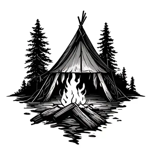 Forearm Half Sleeve Northen Pyke With Campfire Tent And Some Nature
