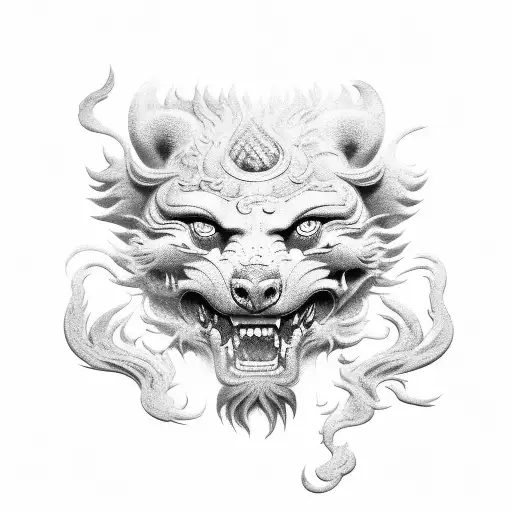 Foo Dog With Smoke From Mounth