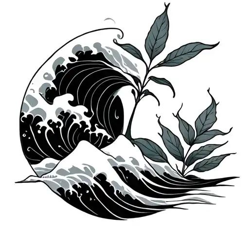 Wave With A Plant In It