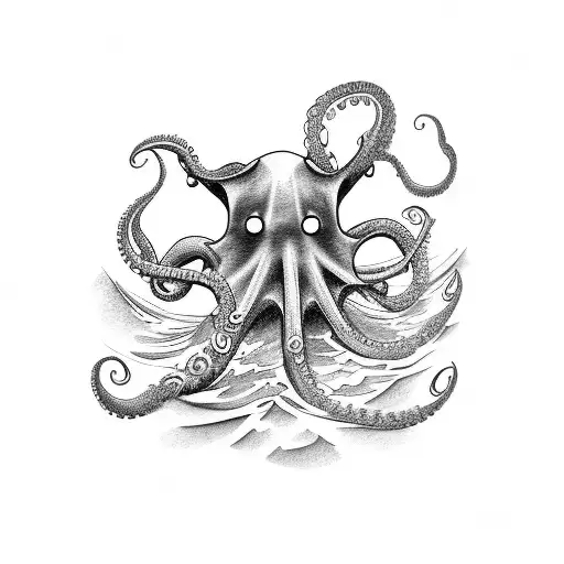 A Playful Tattoo Of A Surfing Octopus Riding An 8 Ball Wave