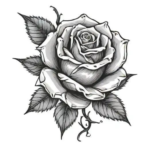 A Small Rose With Stem And Thorns Going Around It