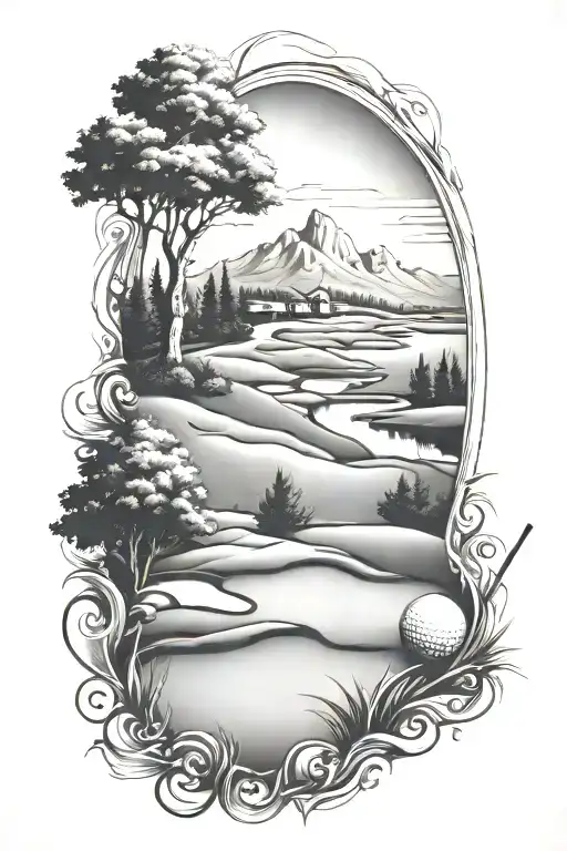 Golf Landscape Tattoo Design Featuring