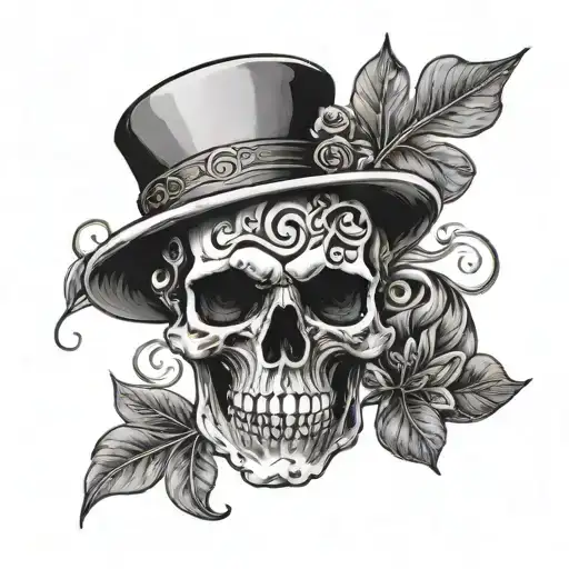 Black Skull With A Figure Eight In The Forehead And Smoldering Clover In The Teeth