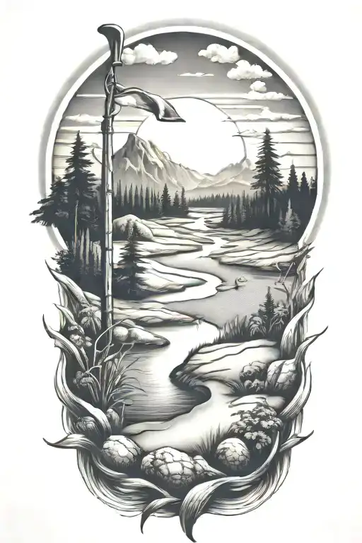 Golf Landscape Tattoo Featuring