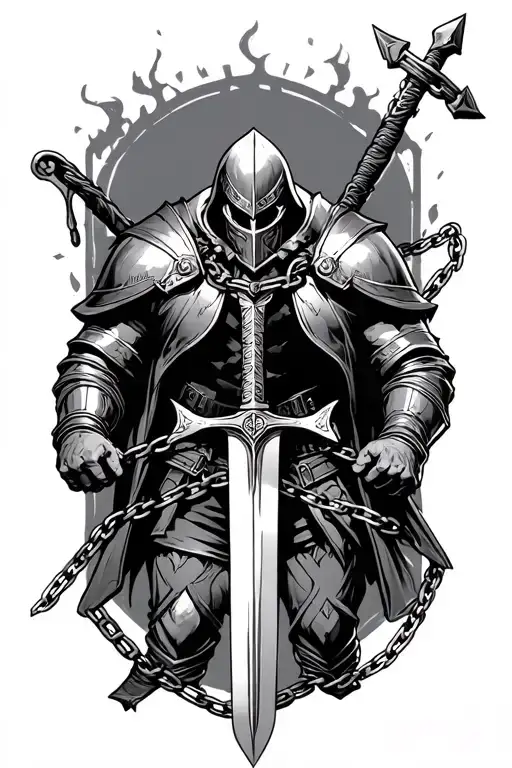 Fallen Knight With A Sword And Chains