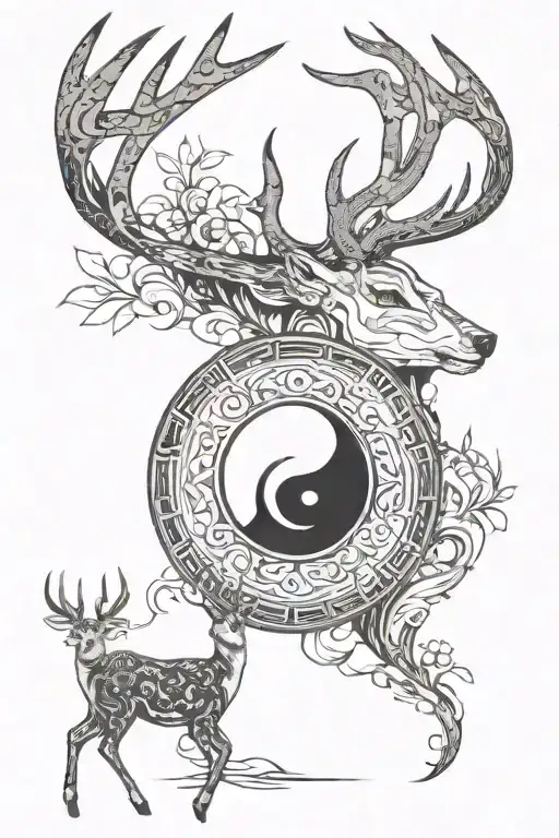 A Design Centered On The Word Enough And Deer And Yin Yang