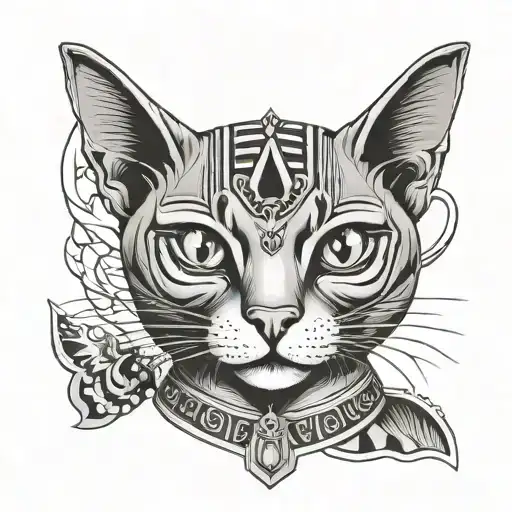 Egyptian Tattoo Cat Smoking Cigarette