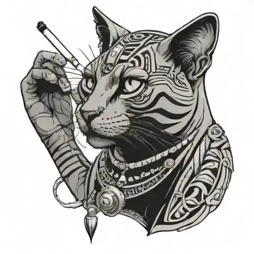 Egyptian Tattoo Cat Smoking Cigarette