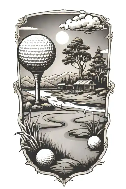 Golf Landscape Tattoo Featuring Iconic Symbols