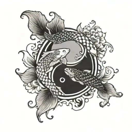 Koi Fish Yin Yang Symbol Line