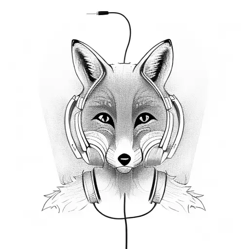 An Intricate Sketch Of A Fox Wearing Headphones