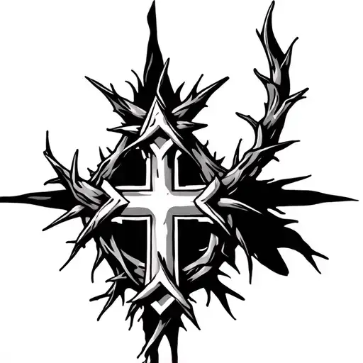 Cross Tattoo With Crown Of Thorns Around It