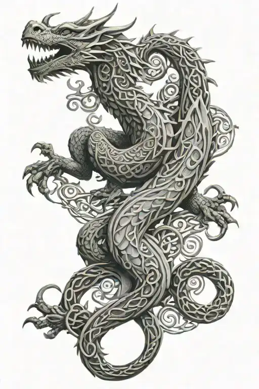 Celtic Dragon With Celtic Symbols Full Sleeve