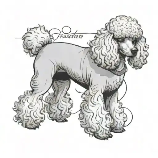 Poodle Sitting In A Minimalist Line Drawing With The Script Her Royal Highness