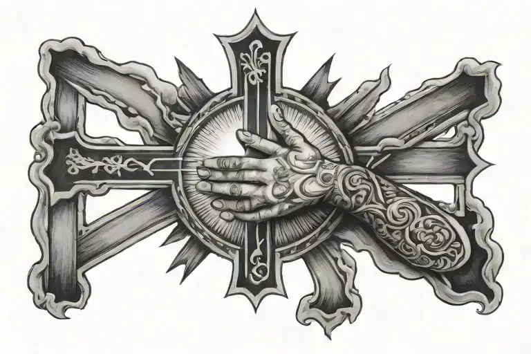 Sun Rise Clouds Praying Hands And Cross Chestplate