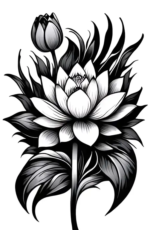 Mandala Design Incorporating Lotus Flower And A Tulip