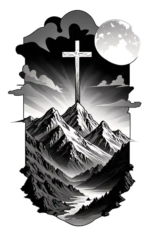 Mountain Range With A Cross On Top