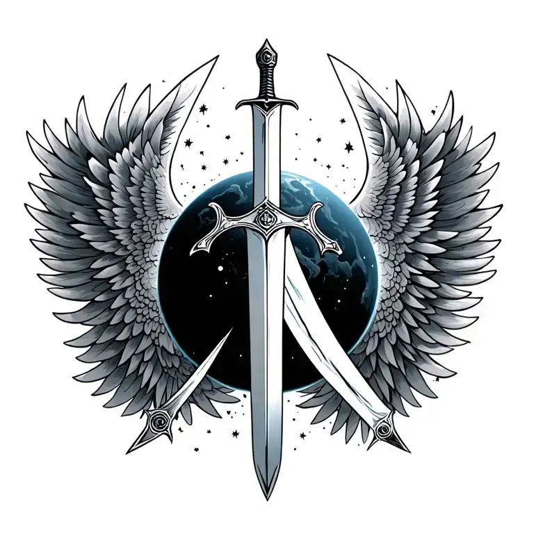 A Universe With A Sword Crossing It And Wings On The Sides Covering The Whole Chest