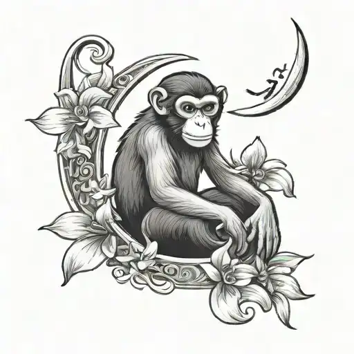 A Crescent Moon With A Monkey Sitting In It Holding May Lily's
