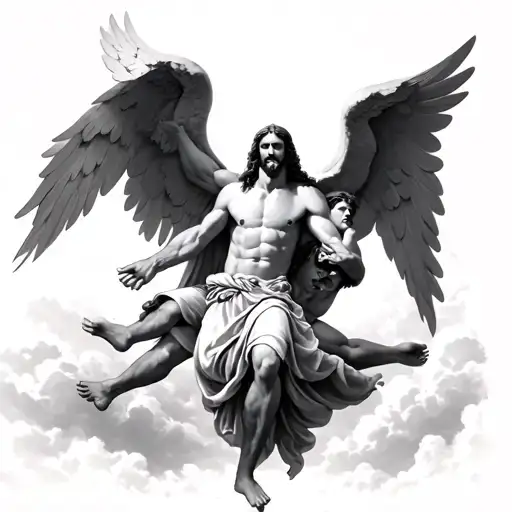 Jesus In The Sky Stopping Two Angels Fighting Each Other