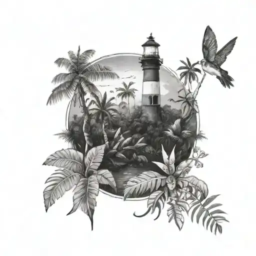 Rain Forest Landscape With Coqui And Light House In Background