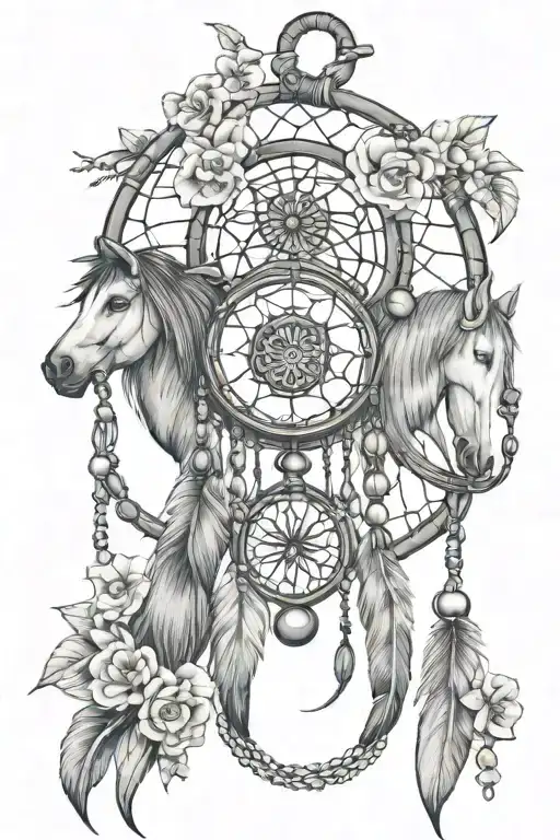 Dream Catcher With Apple Blossom And Beads With Dog Paws And Horse Shoes