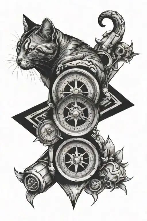 Cat Paw With Compass And Gaming Elements Abstract