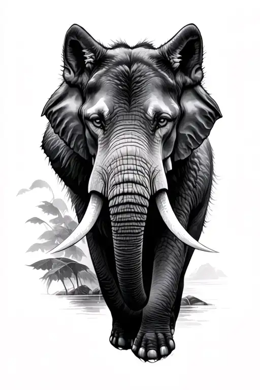 Elephant And Wolf Tattoo Design Featuring