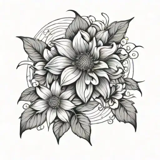 Floral With Line Work Tattoo Circular