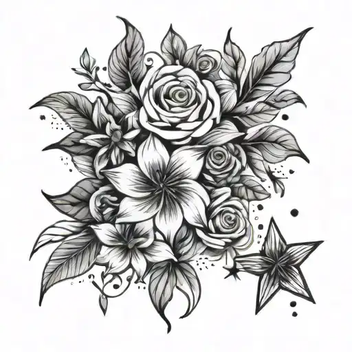 Line Work With Stars And Florals