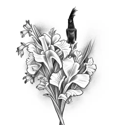 Gladiolus Flower And Raven
