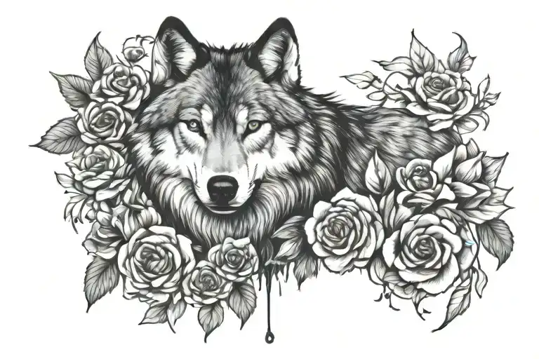 Wolf And Flowers