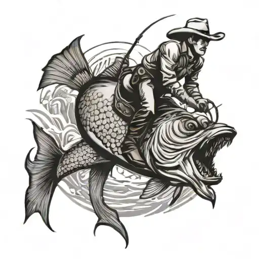 Cowboy Riding A Tarpon Fish Jumping