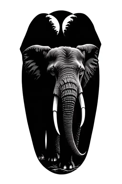 Elephant And Wolf Tattoo Design Featuring