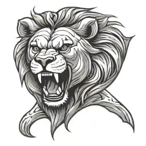 A Chicago Bears Themed Lion Roaring In A Black-grey Style