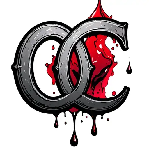 The Letters C C In Gothic Style With Blood Drop Between Them